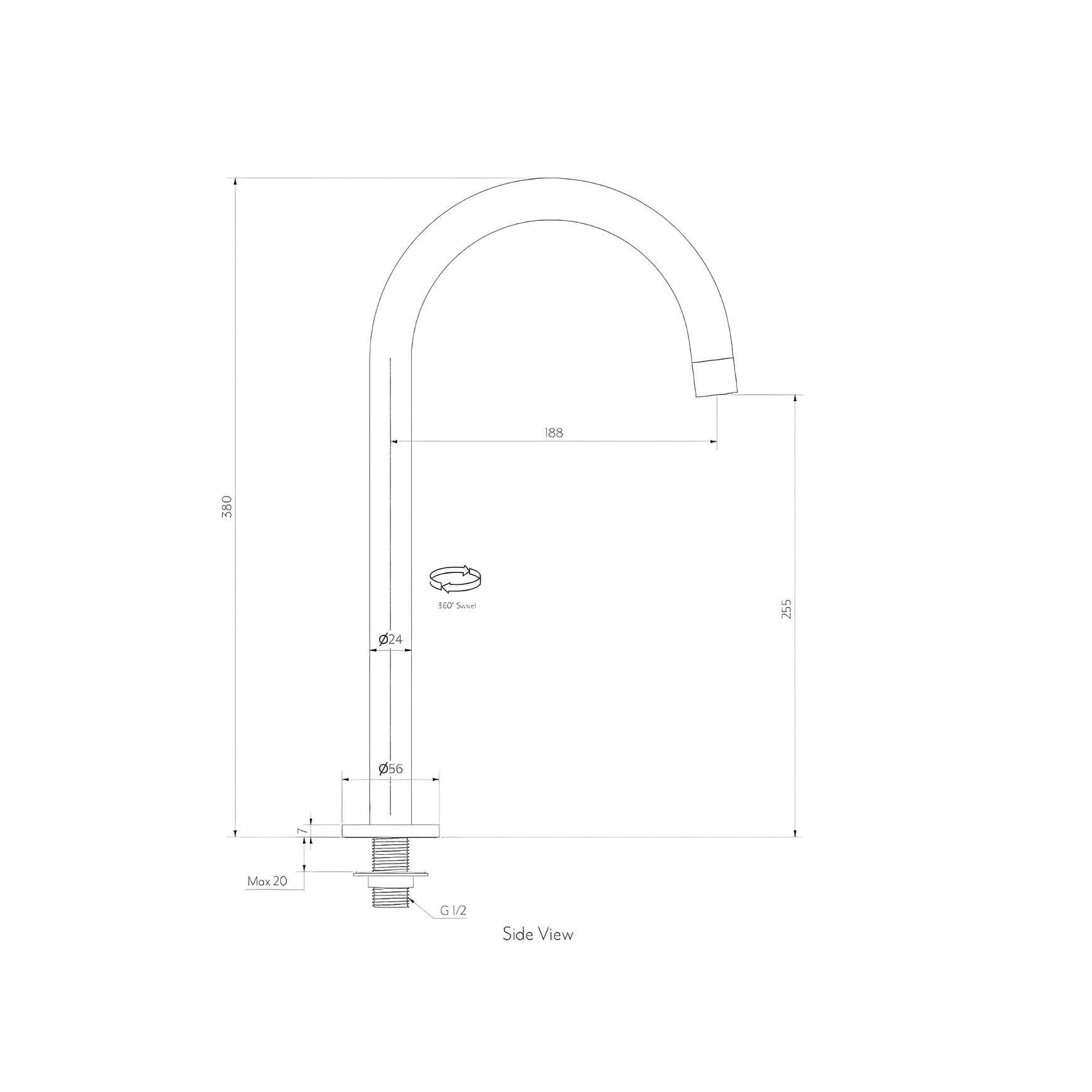 Gooseneck Bench Mounted Swivel Spout - Brushed Gunmetal