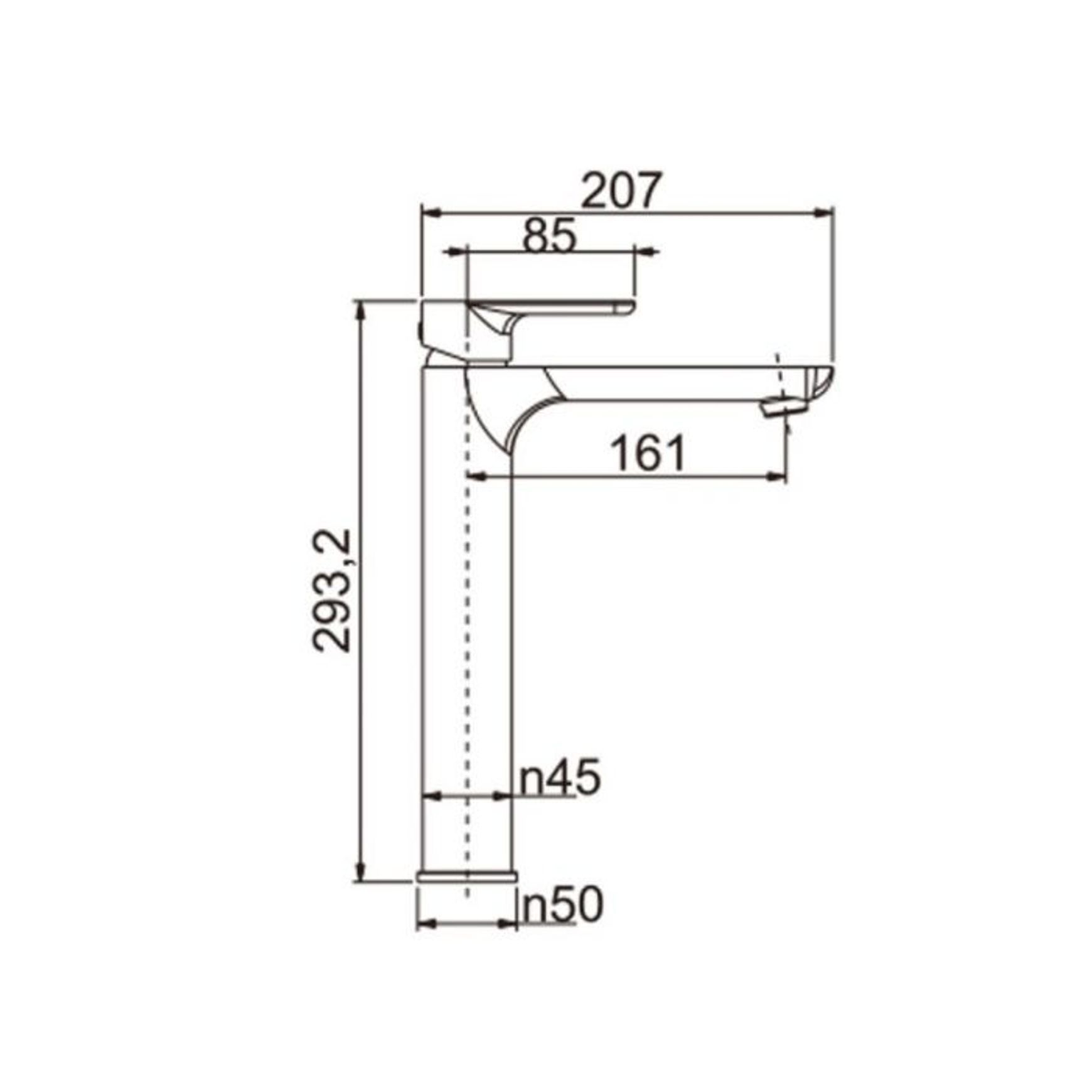 Vog Tall Basin Mixer Matte Black dimensions