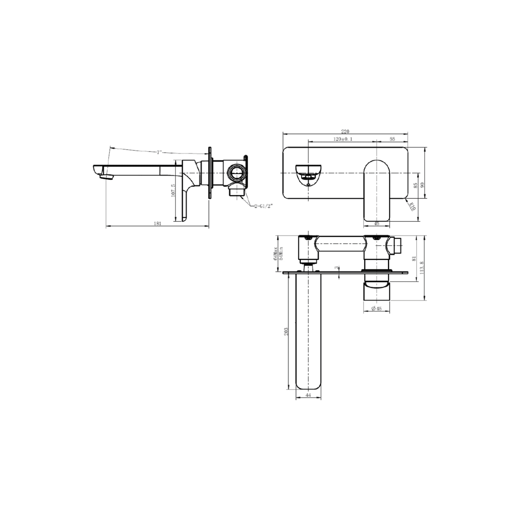 Orza Wall Mounted Basin/Bath Mixer