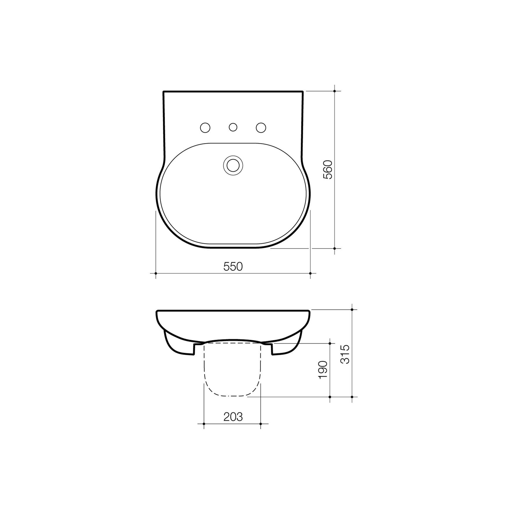 Opal Sole Semi Recessed Wall Basin 1th