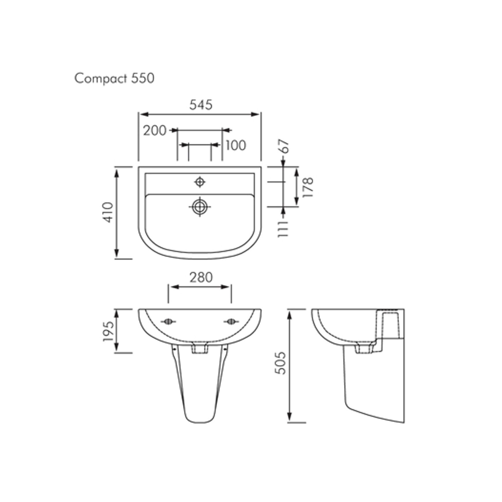 RAK Compact Medical Wall Hung Basin dimensions