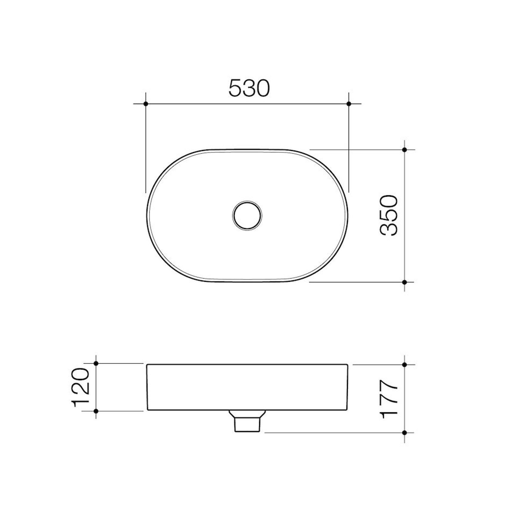 Liano II 530mm Pill Above Counter Basin- Matte Speckled dimensions