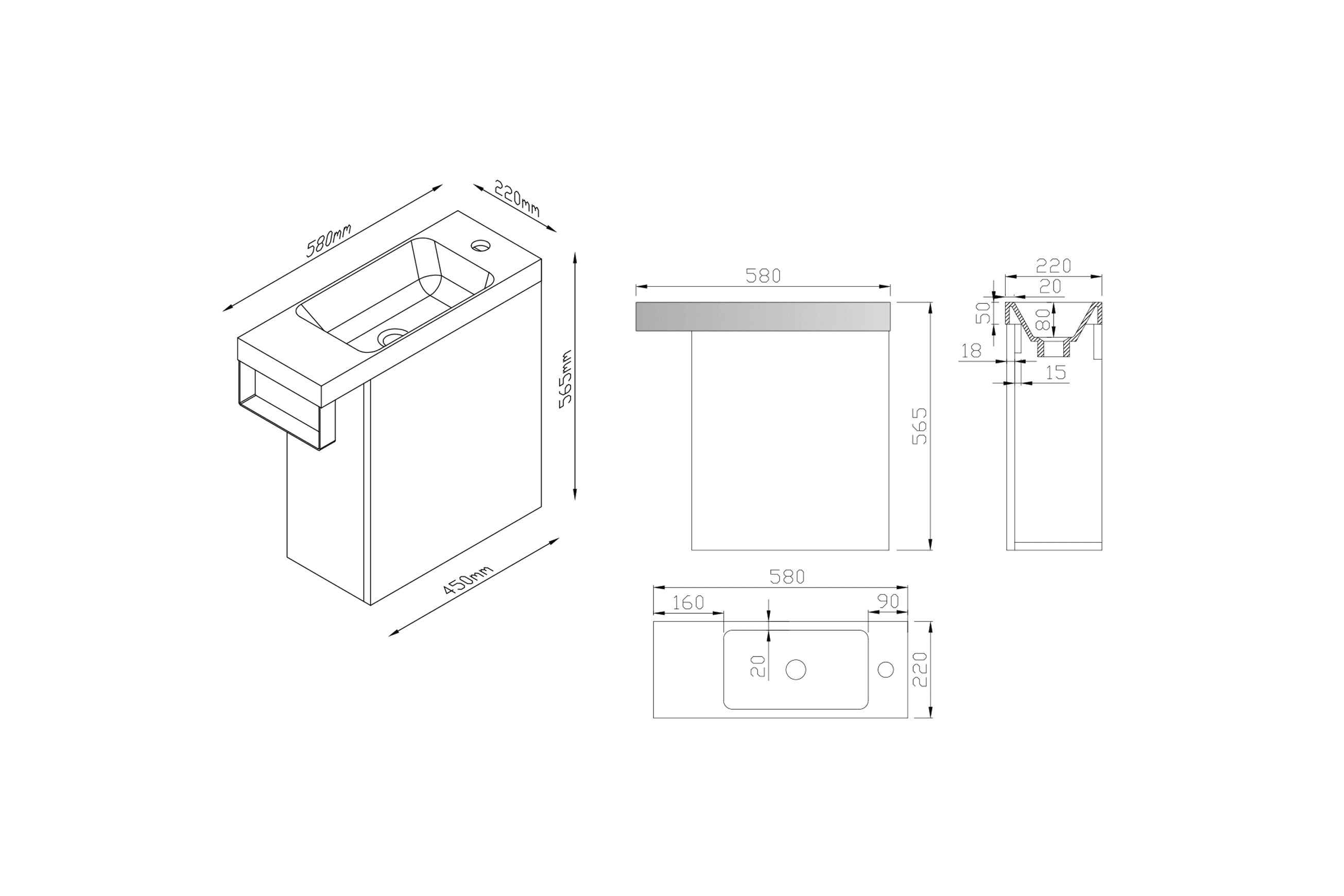 Kzoao Mini WC Set Gloss White dimensions