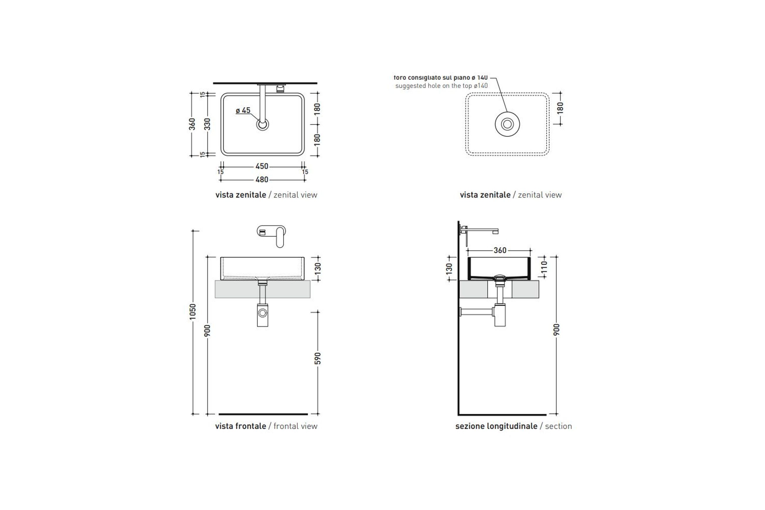 Mini Wash Vessel Basin 480 dimensions