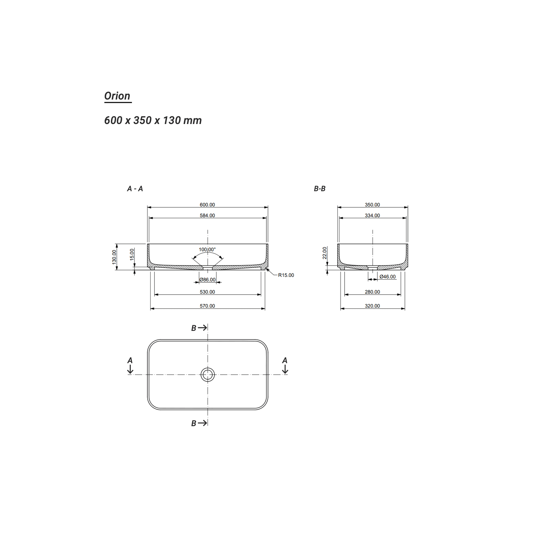 Aqvato Orion Bathroom Basin dimensions