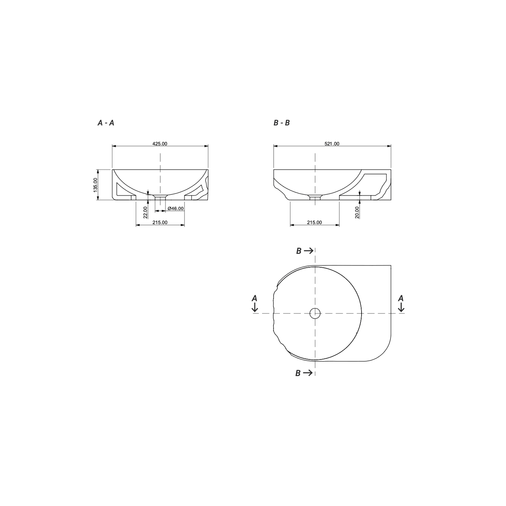 Aqvato Beaver (B.L5) Bathroom Basin dimensions