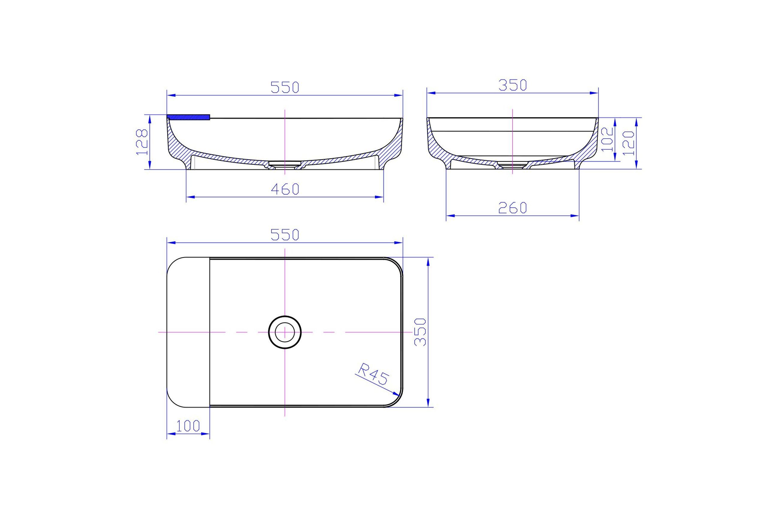 iStone Carre Basin 550mm Matte White (With Tray)