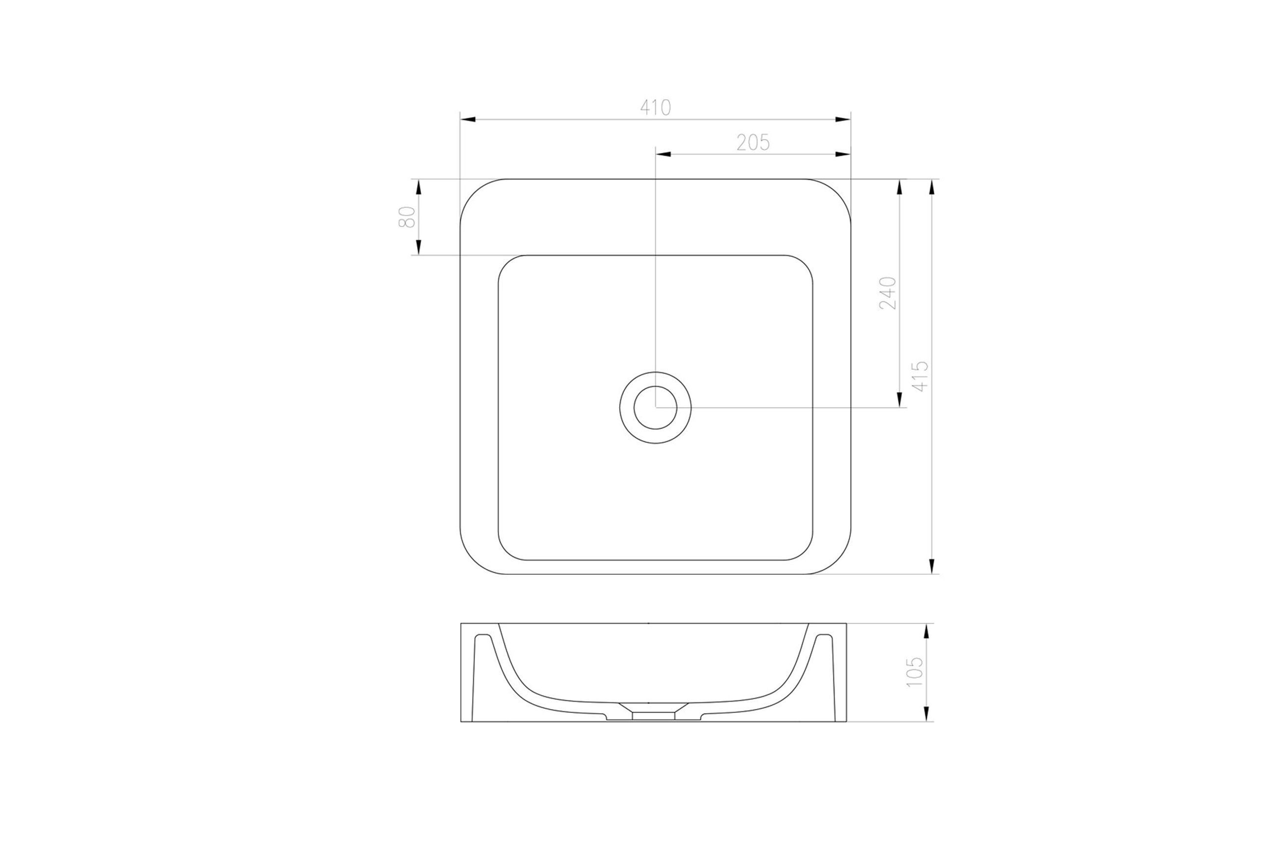iStone Soft Square Basin 410 x 415 x 105mm Gloss White
