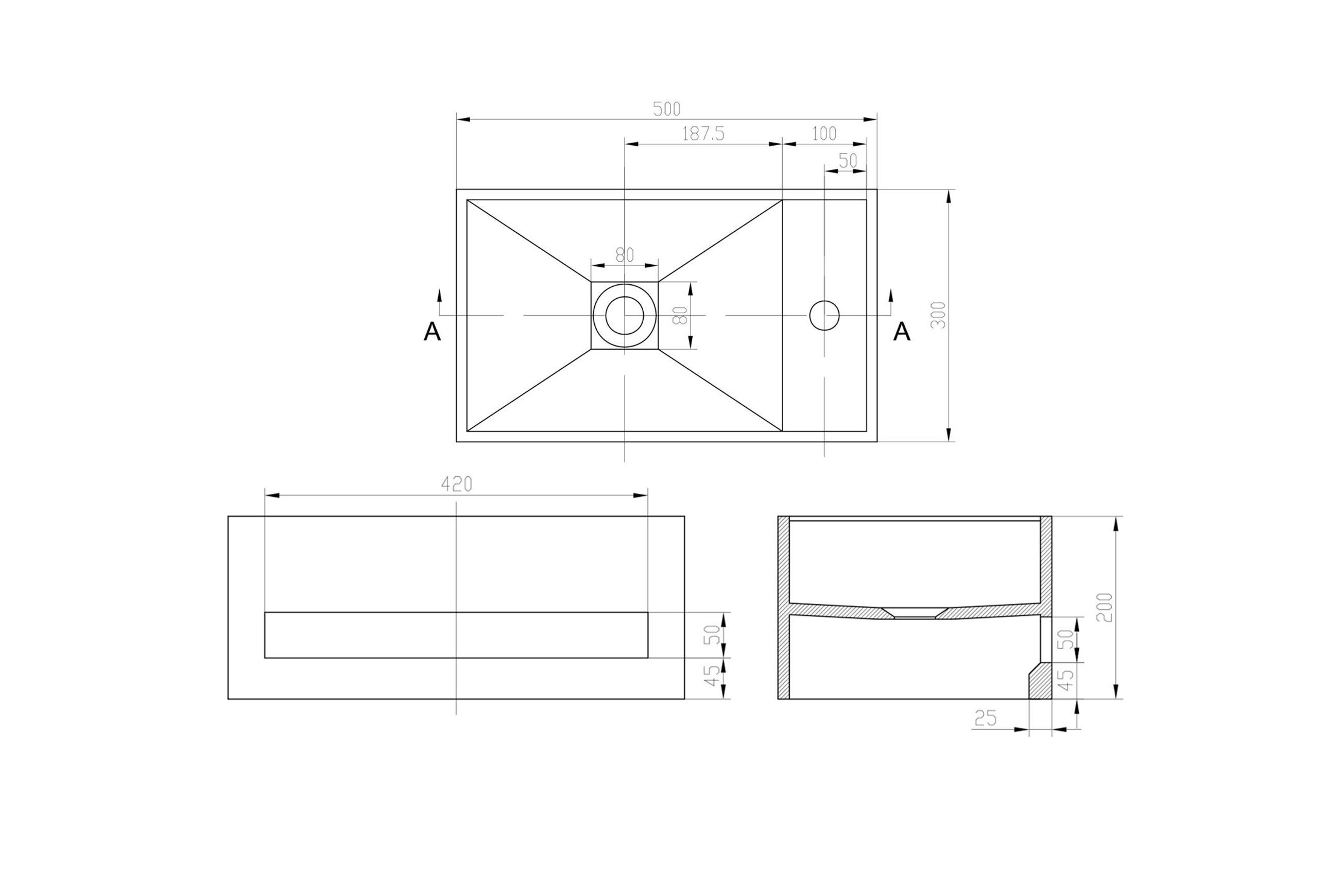 iStone WC Basin 500 x 300 x 200mm Gloss White dimensions
