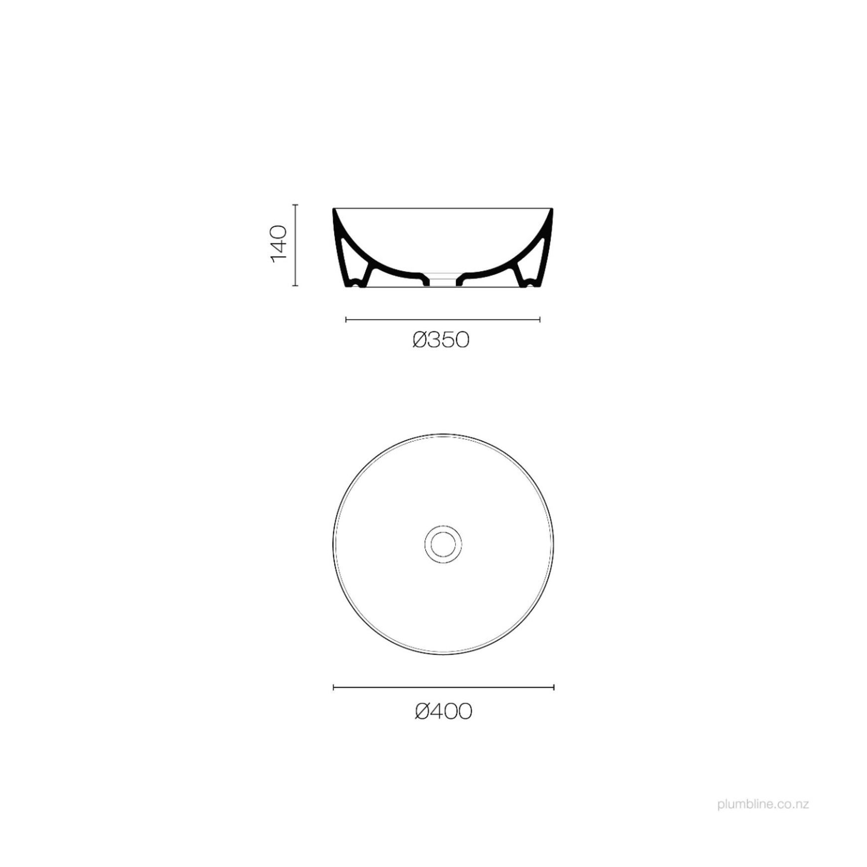 Pura 40 Round Vessel Basin Matt Agave dimensions