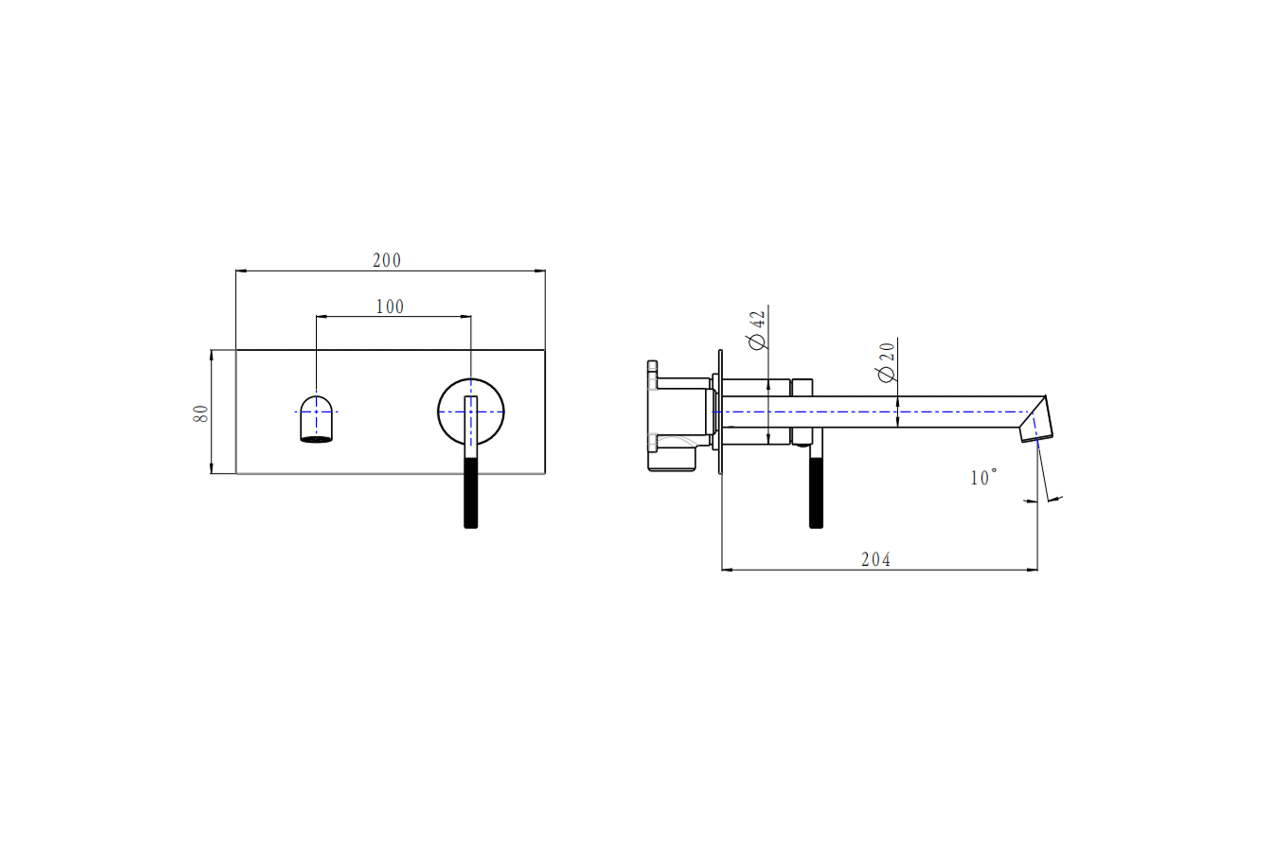Caddence Wall Mixer with Spout Gun Metal Grey dimensions