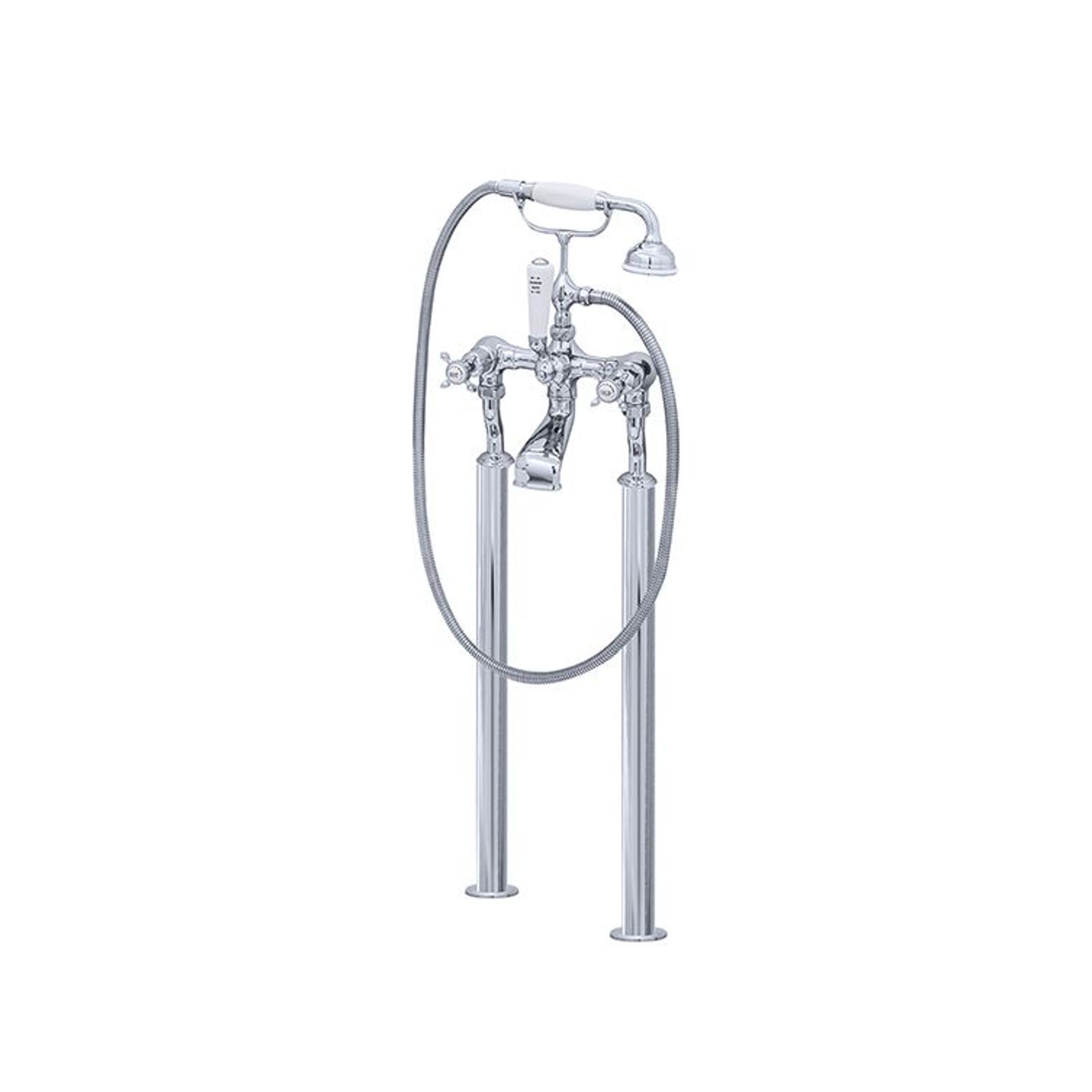Perrin & Rowe - Bath Filler On Floorlegs With Handshower In Cradle & Crosshead Taps