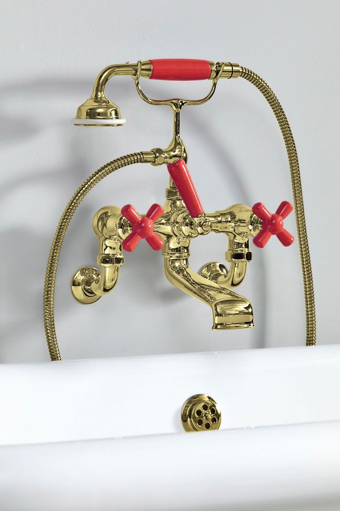 The Water Monopoly - Rockwell Wall-Mounted Bath Mixer With Handshower & Metal/Coloured Crosshead Taps