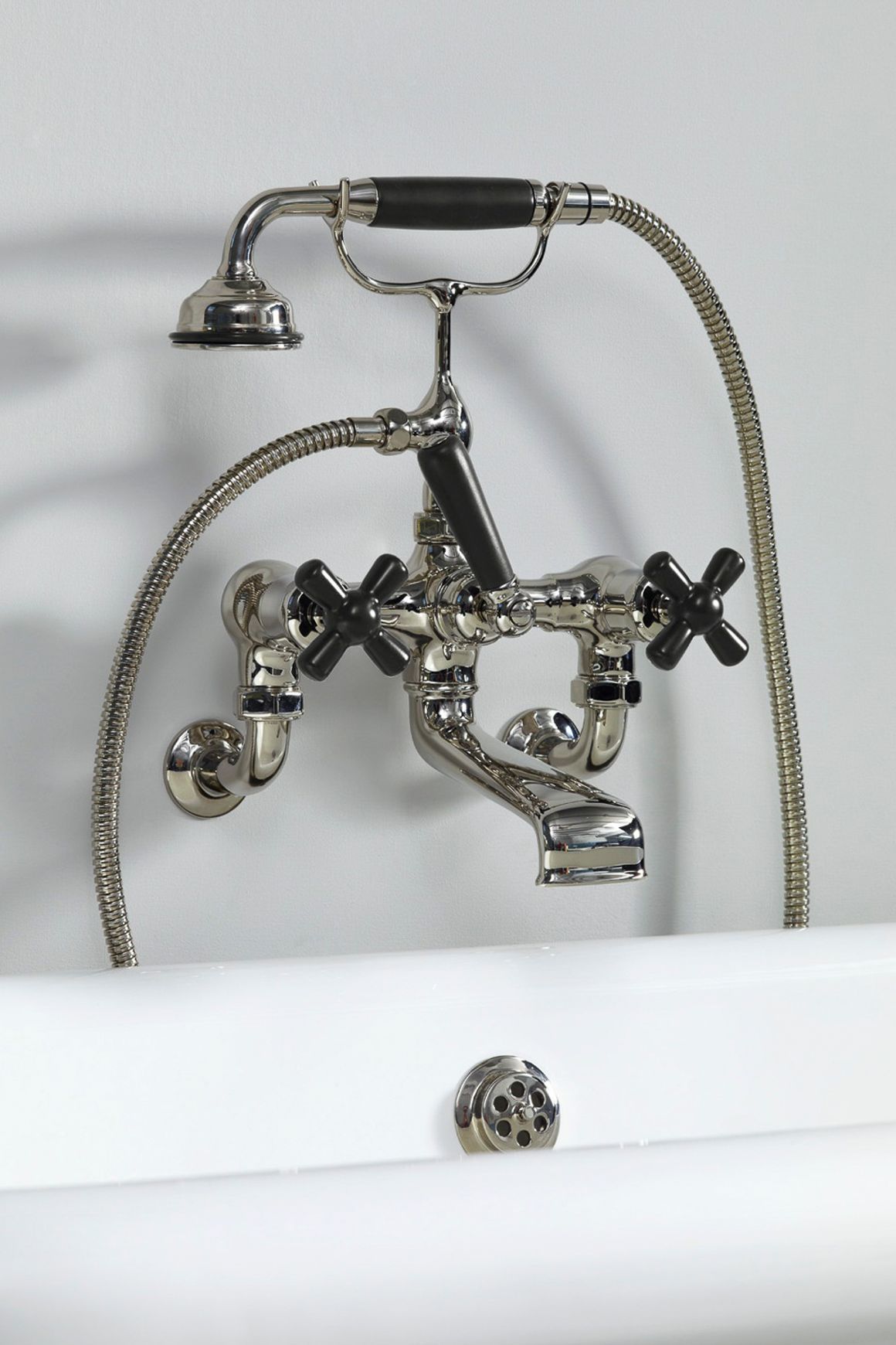 The Water Monopoly - Rockwell Wall-Mounted Bath Mixer With Handshower & Metal/Coloured Crosshead Taps