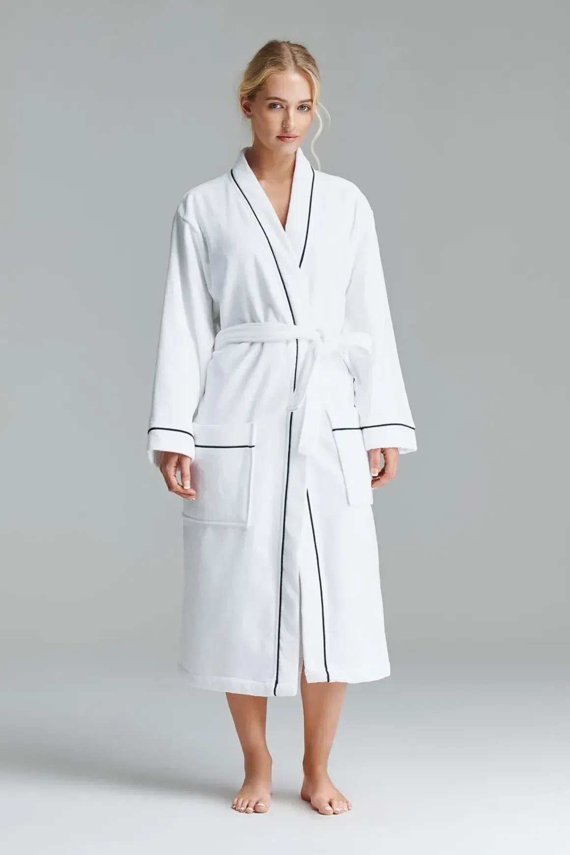 Cotton Velour Bathrobes with Piping
