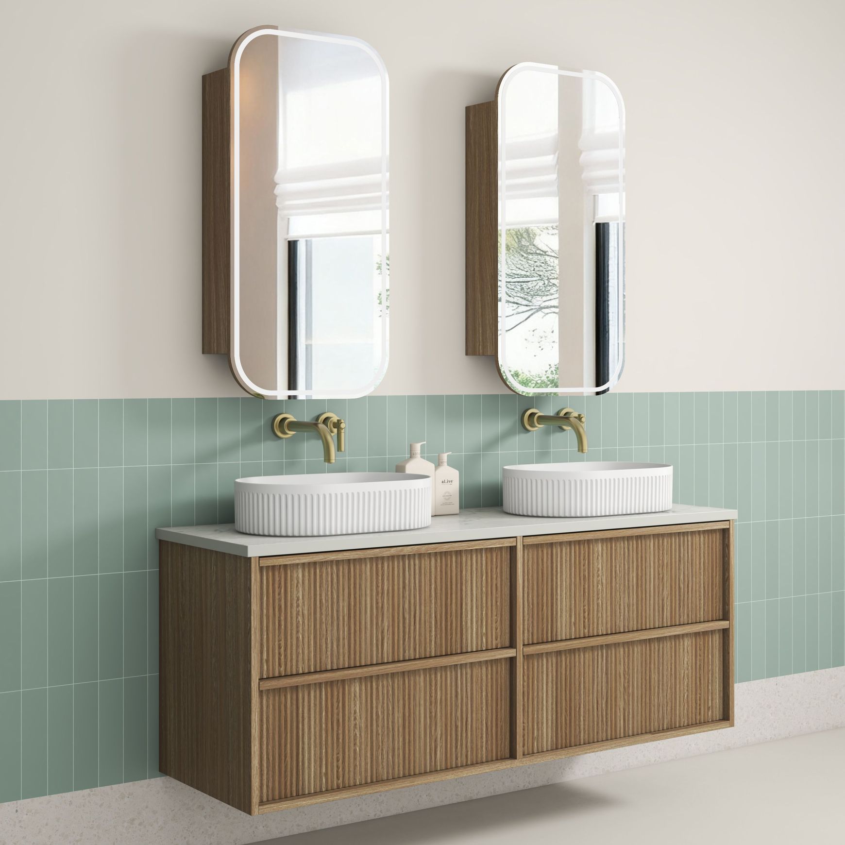 Aulic Venetta Fluted Wall Hung 1500m Harvest Oak vanity