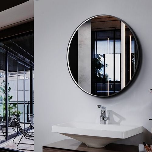 Eclipse Circle Black LED Framed Mirror with Demister