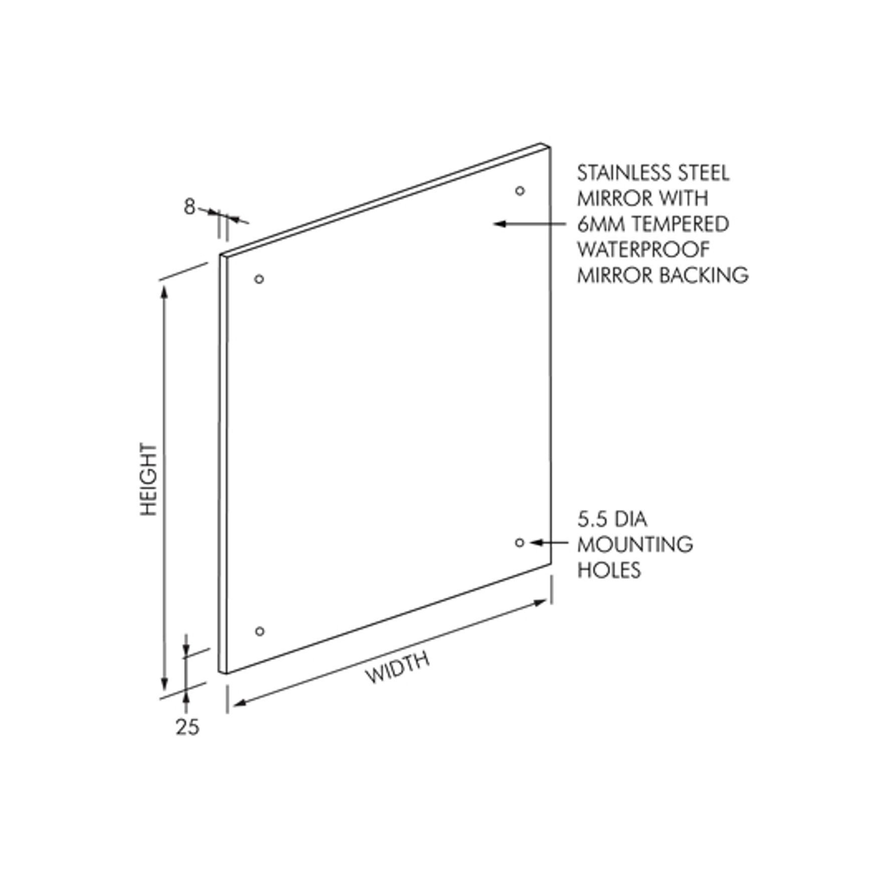 ASI Frameless Stainless Steel Mirror - 450x760mm dimensions