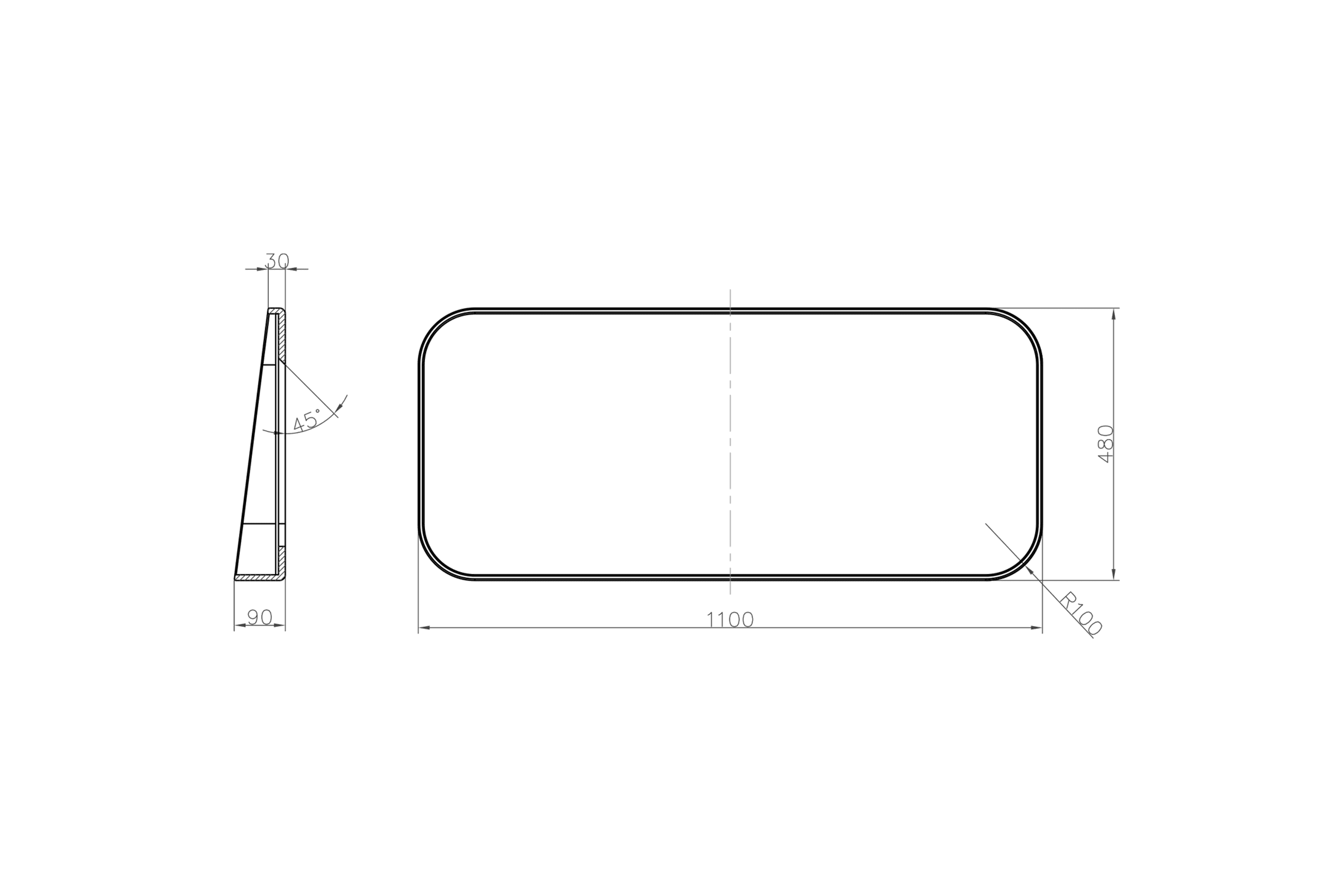 iStone 1100mm Rectangular Mirror with Shelf Gloss White