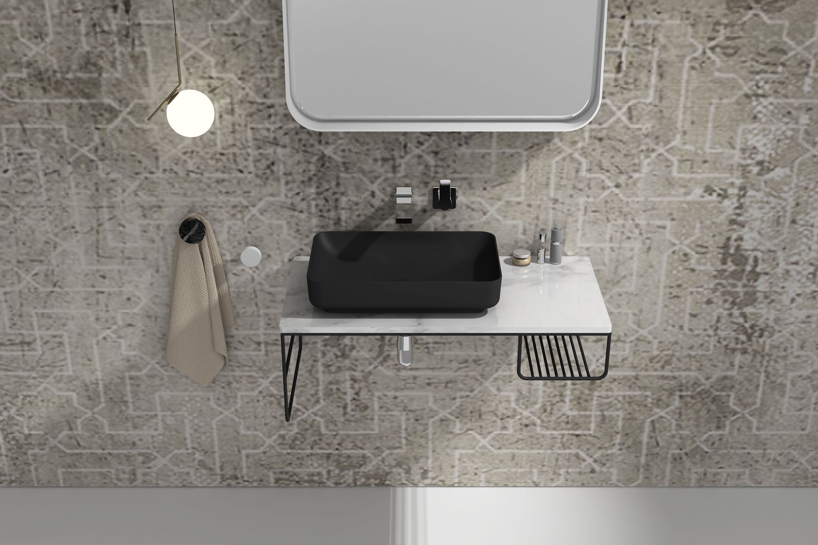 G2737-0 Wall Hung Marble & Black Vanity Basin