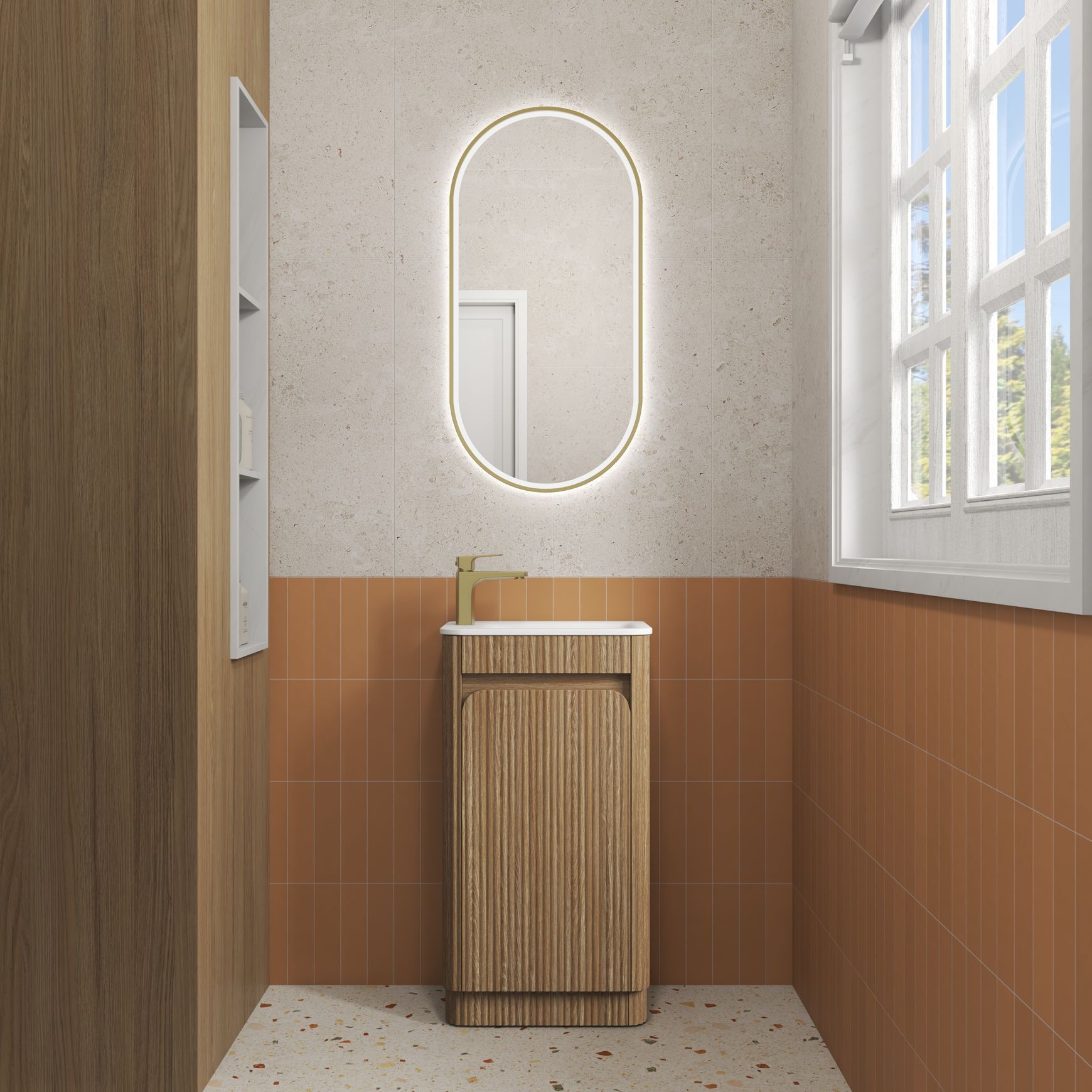 Aulic Mini Hartelle Fluted Floor Standing Oak Cabinet