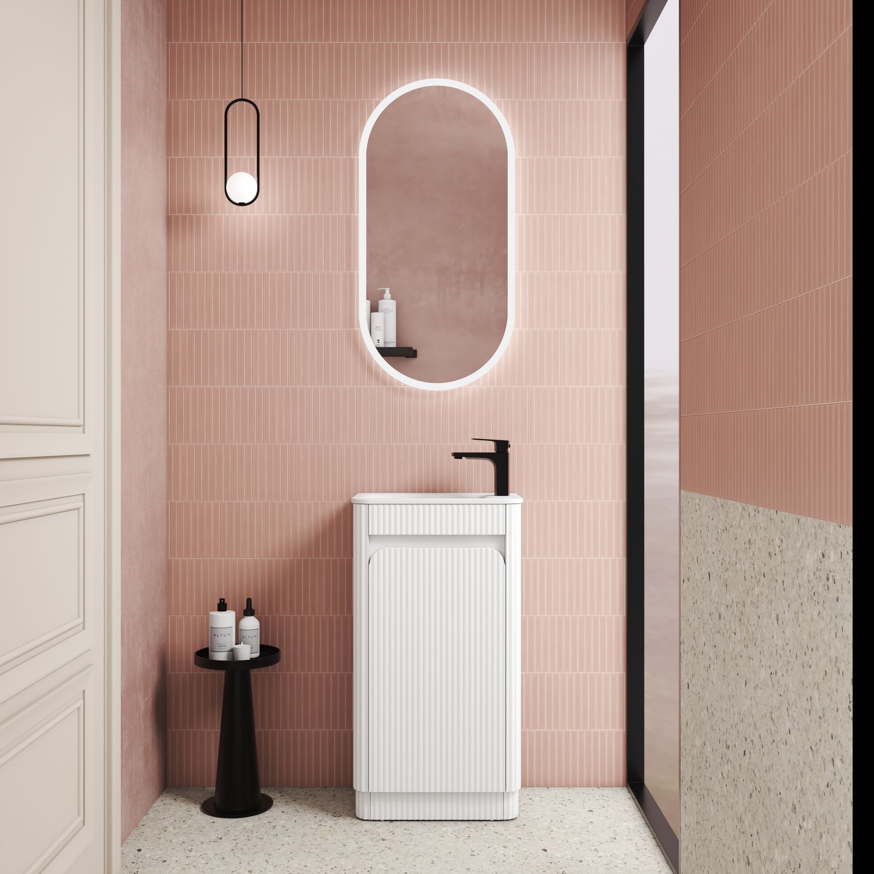 Aulic Mini  Fluted Floor Standing Matte White Cabinet