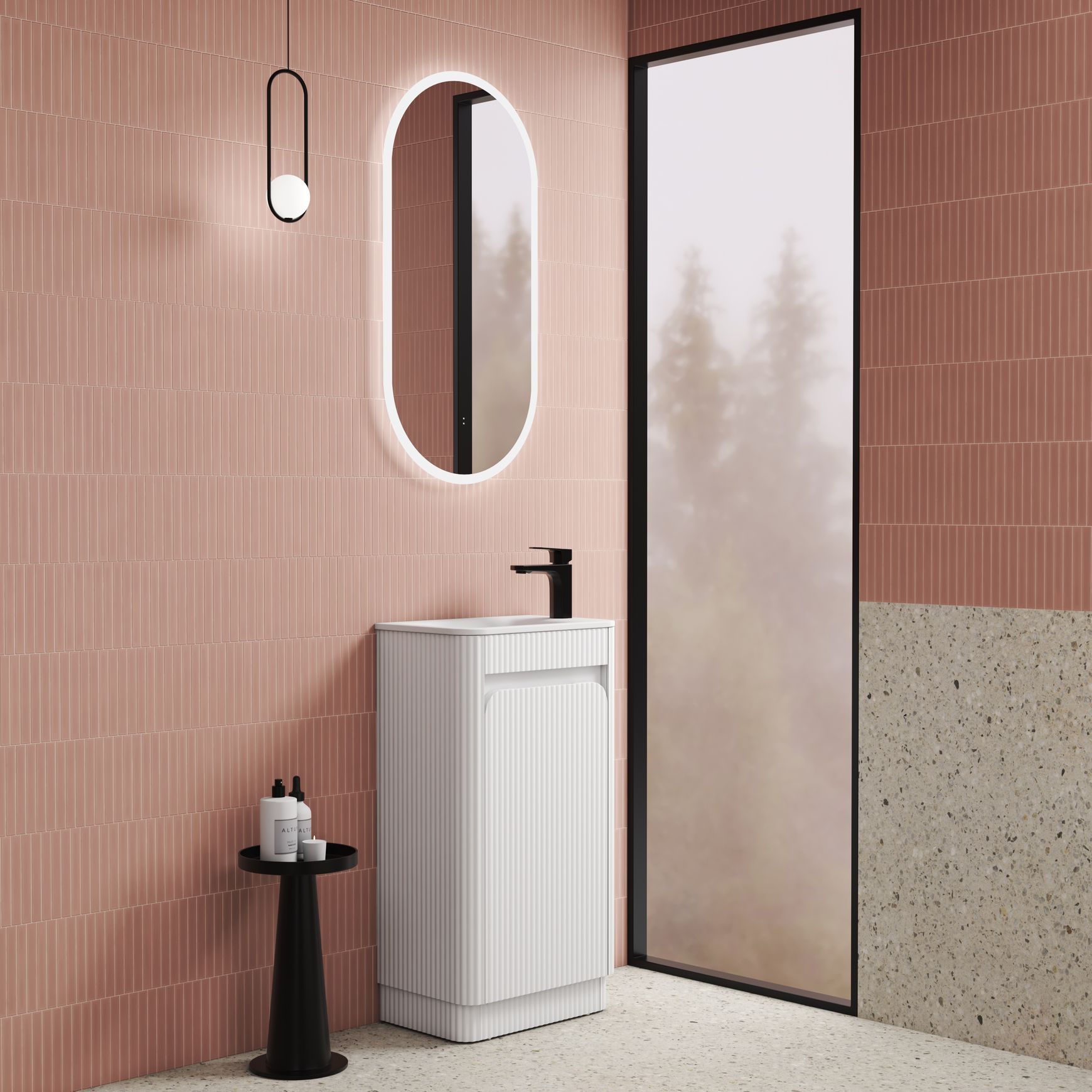 Aulic Mini  Fluted Floor Standing Matte White Cabinet