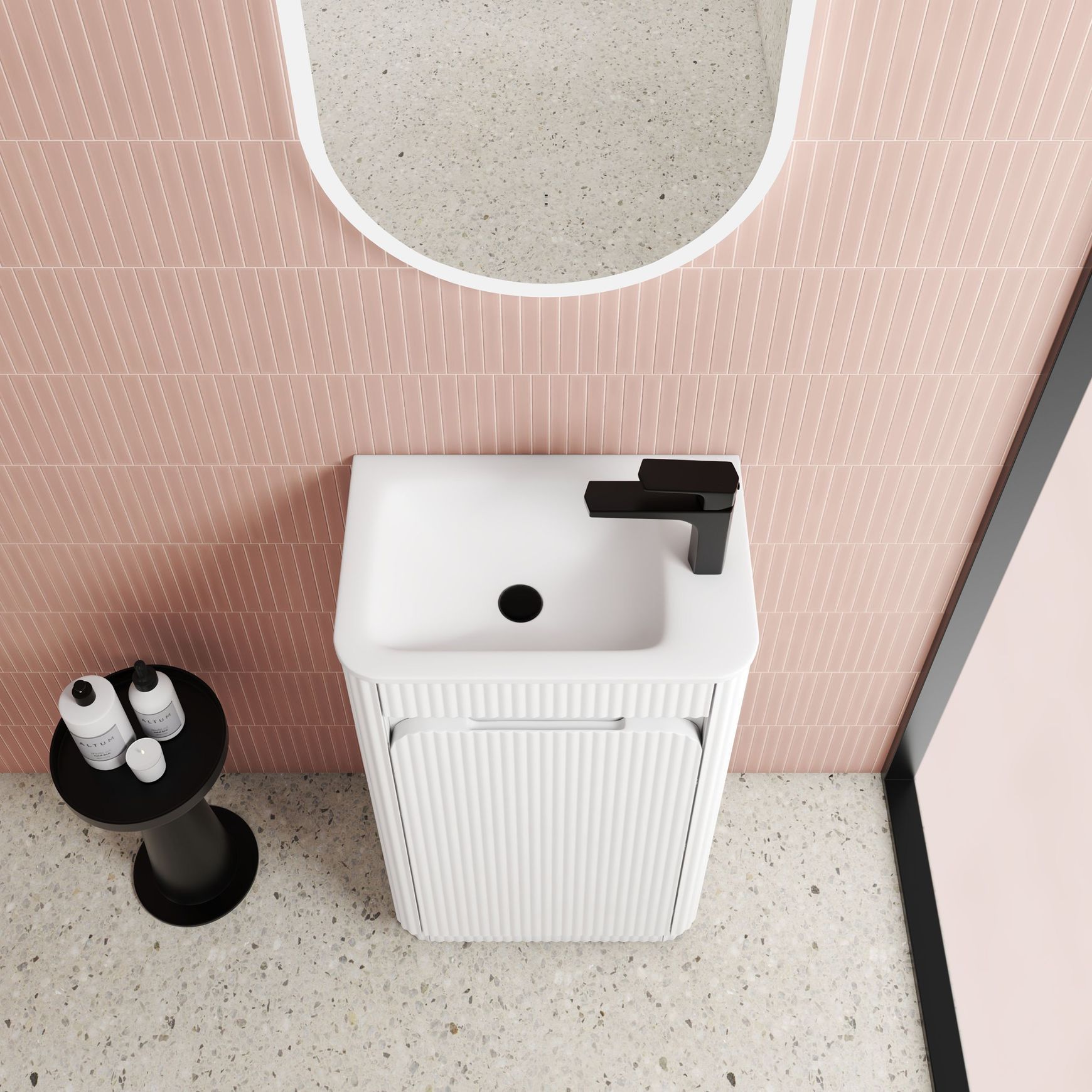 Aulic Mini  Fluted Floor Standing Matte White Cabinet
