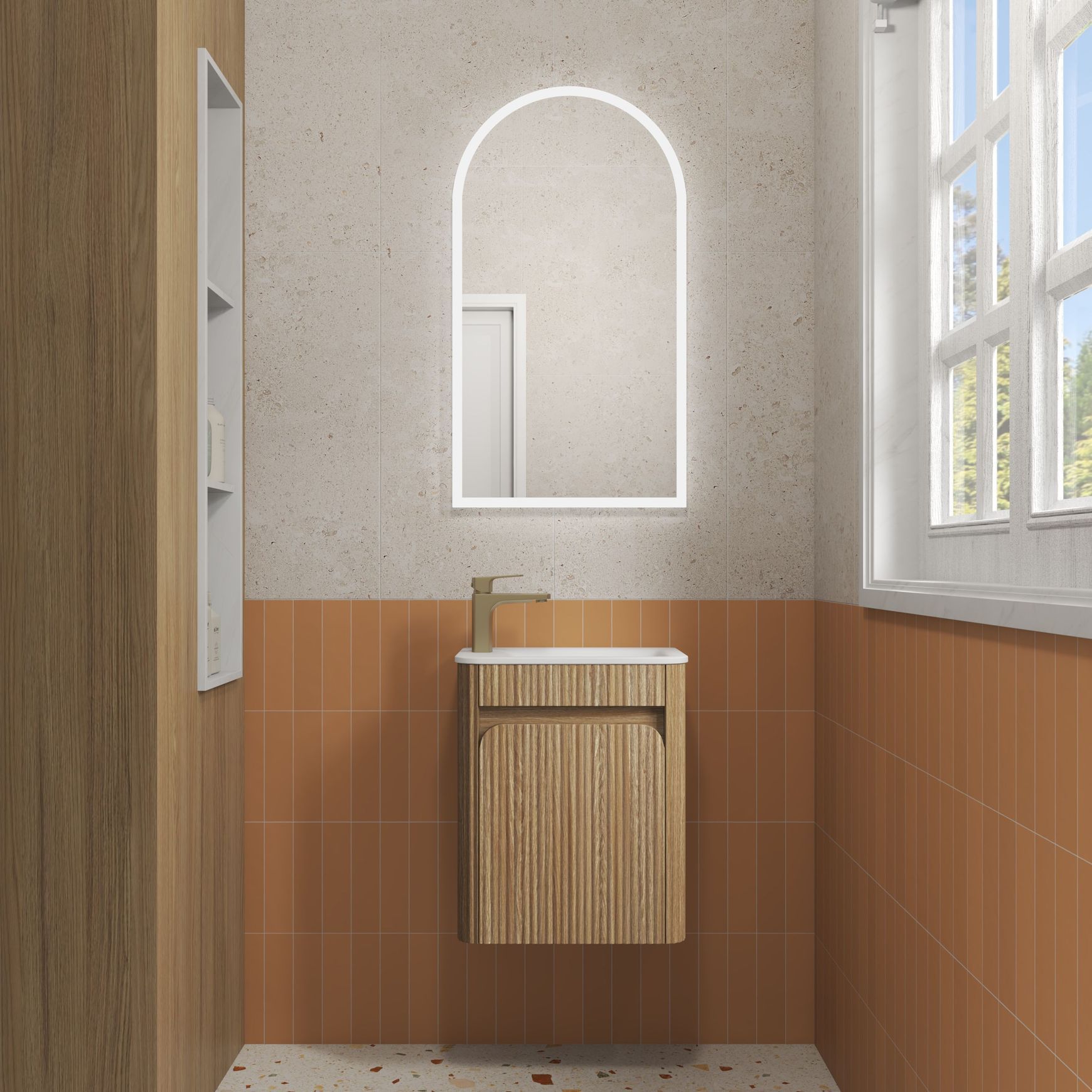 AulicMini Hartelle Fluted Wall Hung Harvest Oak Cabinet