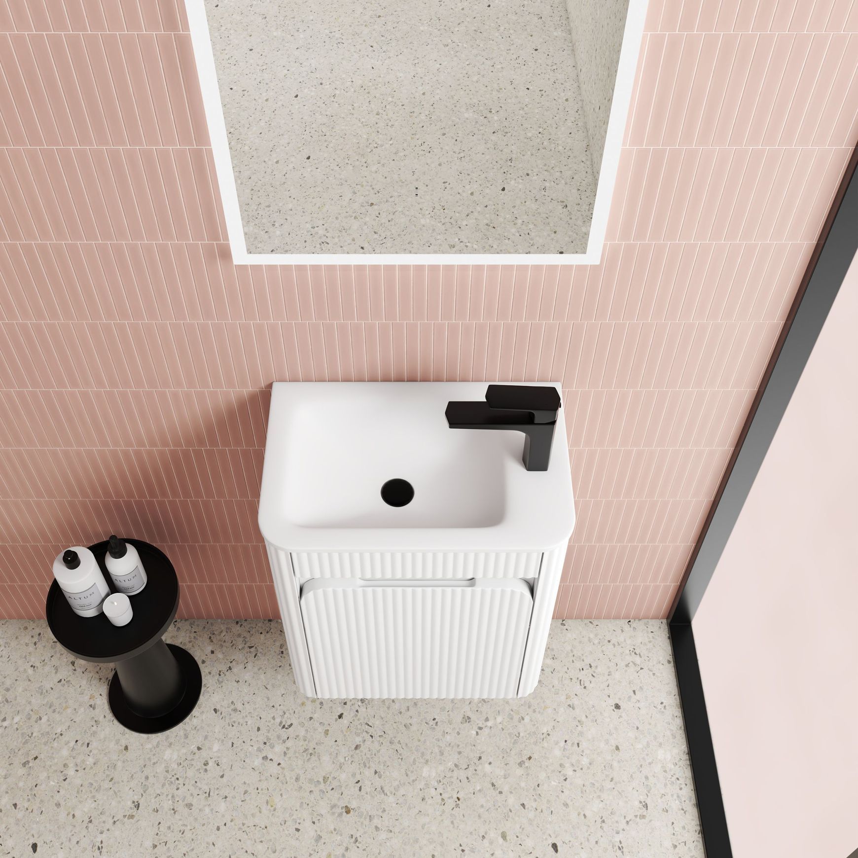 Aulic Mini Hartelle Fluted Wall Hung Matte White Vanity