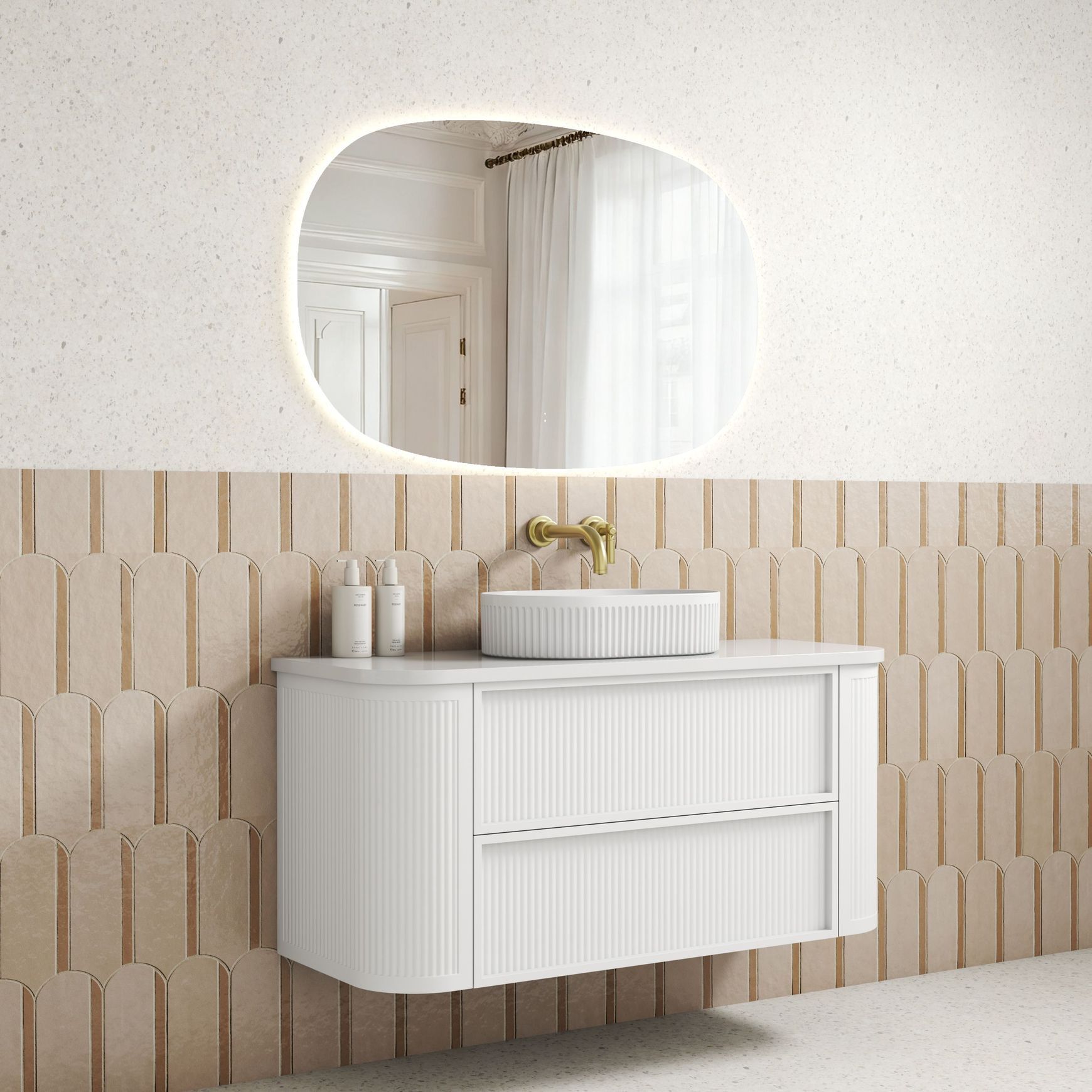 Aulic Ramee Fluted Wall Hung 1200mm Matte White Cabinet