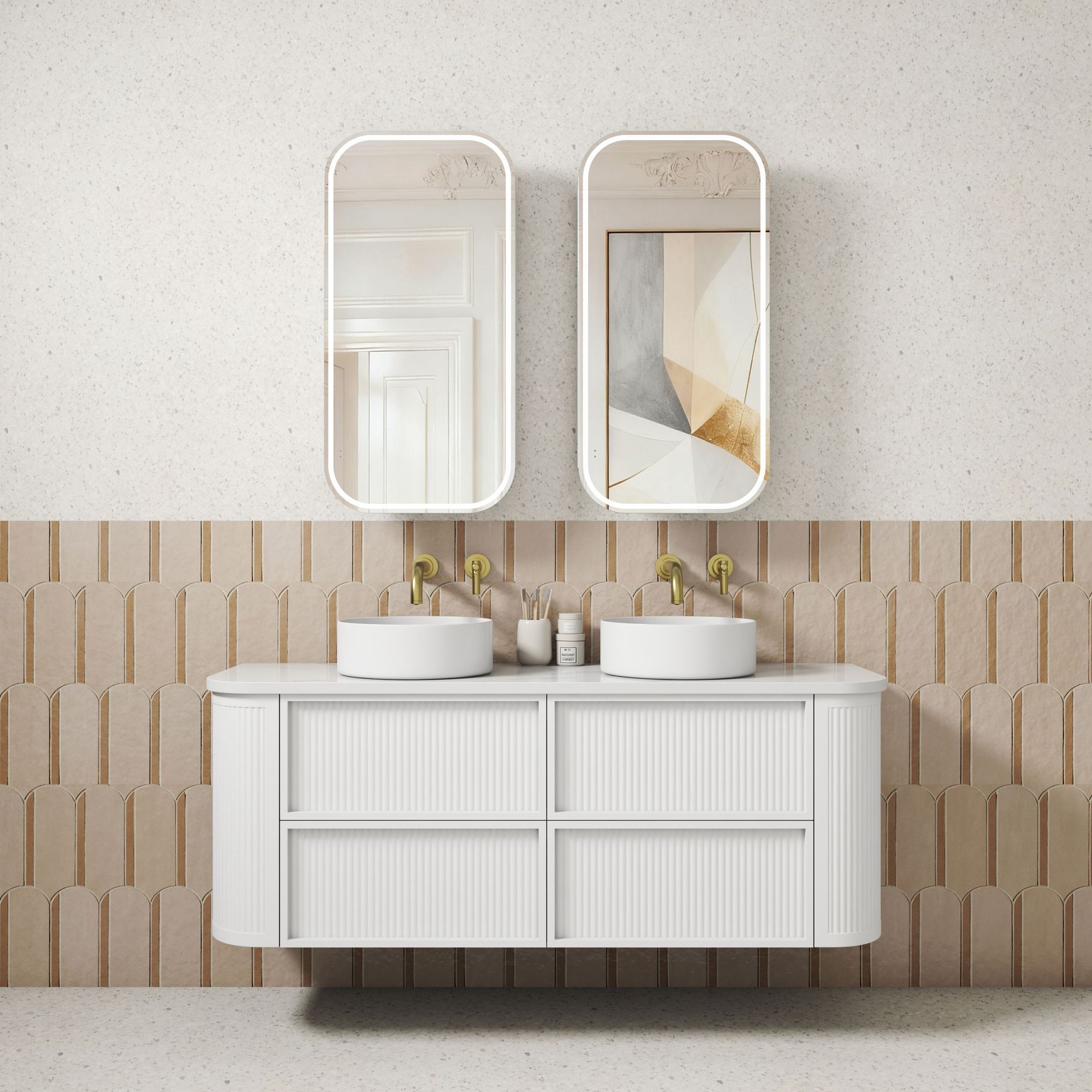 Aulic Ramee Fluted Wall Hung 1500mm Matte White Cabinet