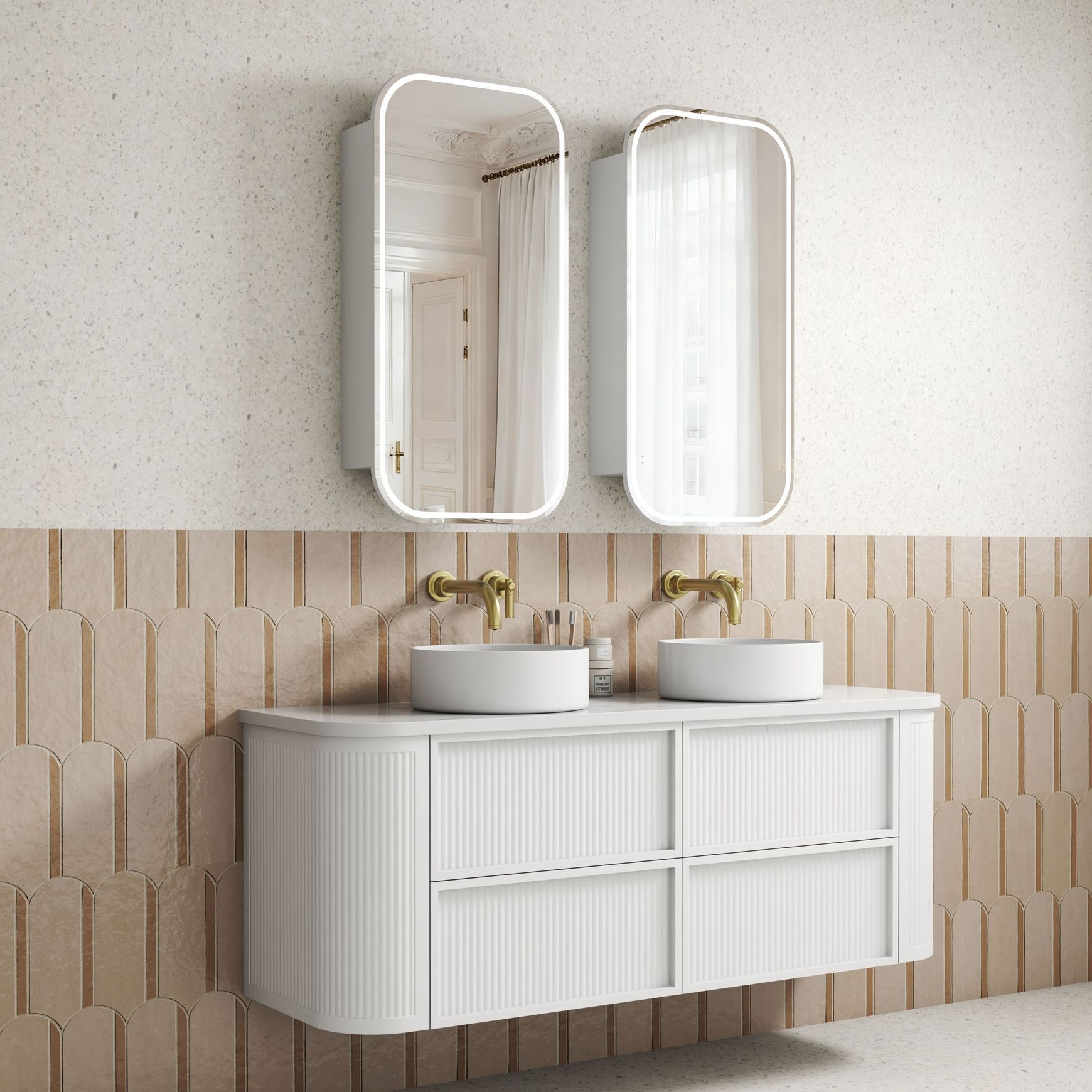 Aulic Ramee Fluted Wall Hung 1500mm Matte White Cabinet