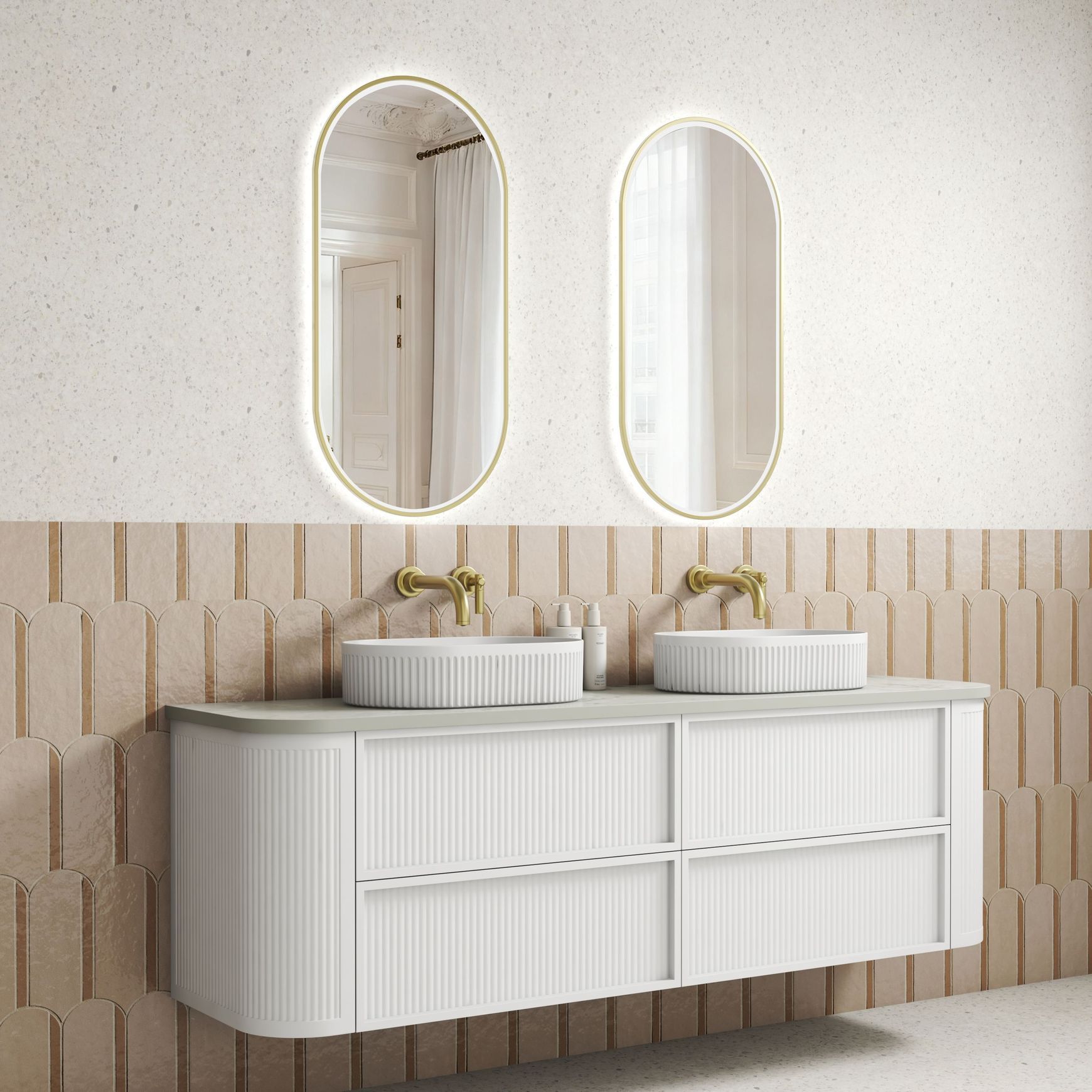 Aulic Ramee Fluted Wall Hung 1800mm Matte White Cabinet