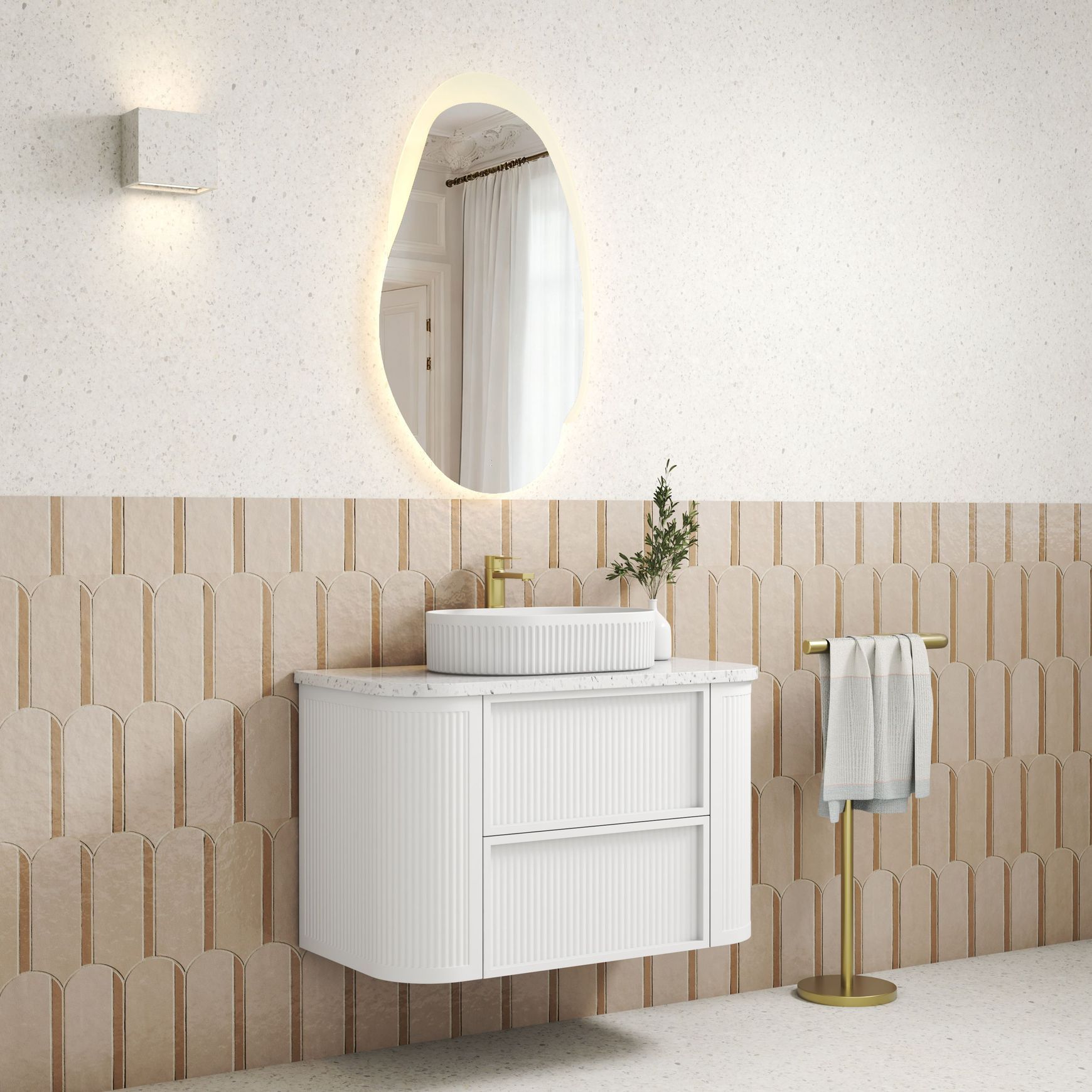 Aulic Ramee Fluted Wall Hung 900mm Matte White Cabinet