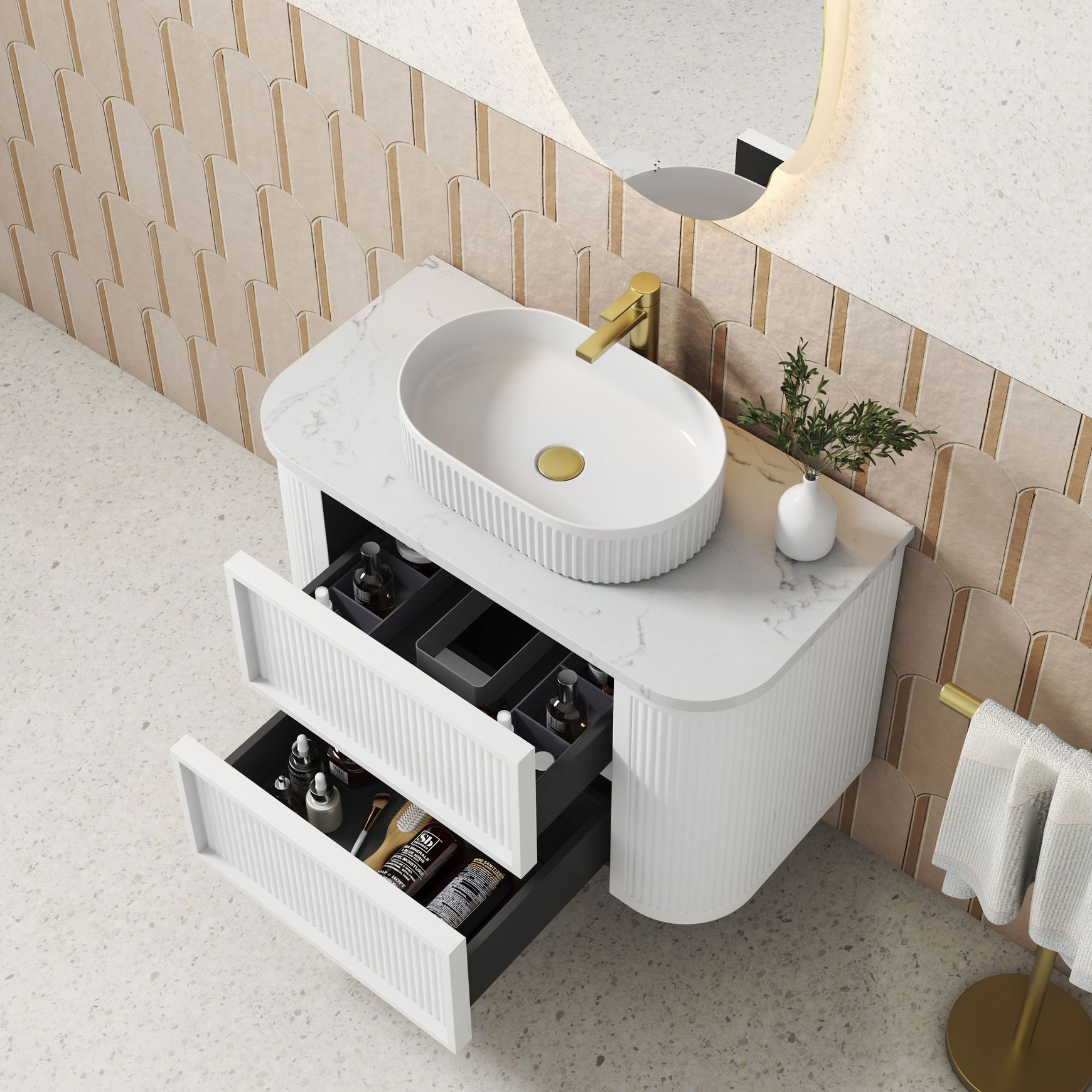 Aulic Ramee Fluted Wall Hung 900mm Matte White Cabinet