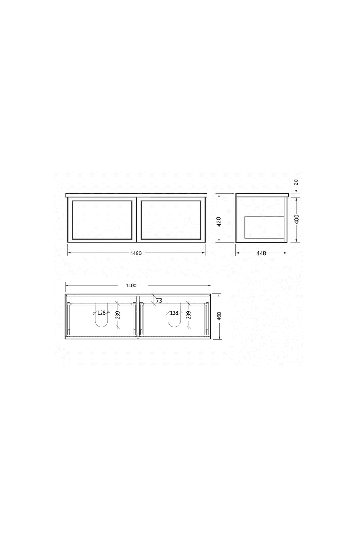 Telaio 1500 Double Bowl Wall Vanity