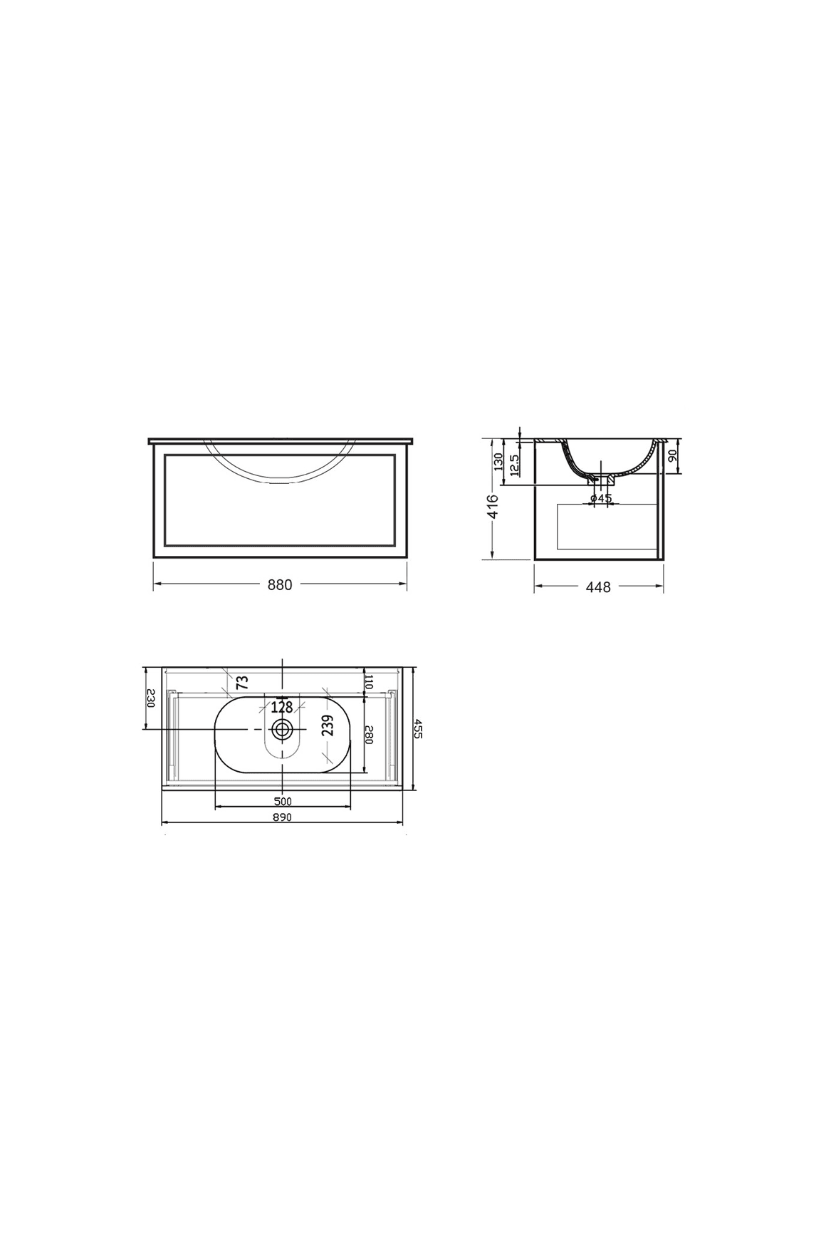 Telaio 900 Single Centre Bowl Wall Vanity