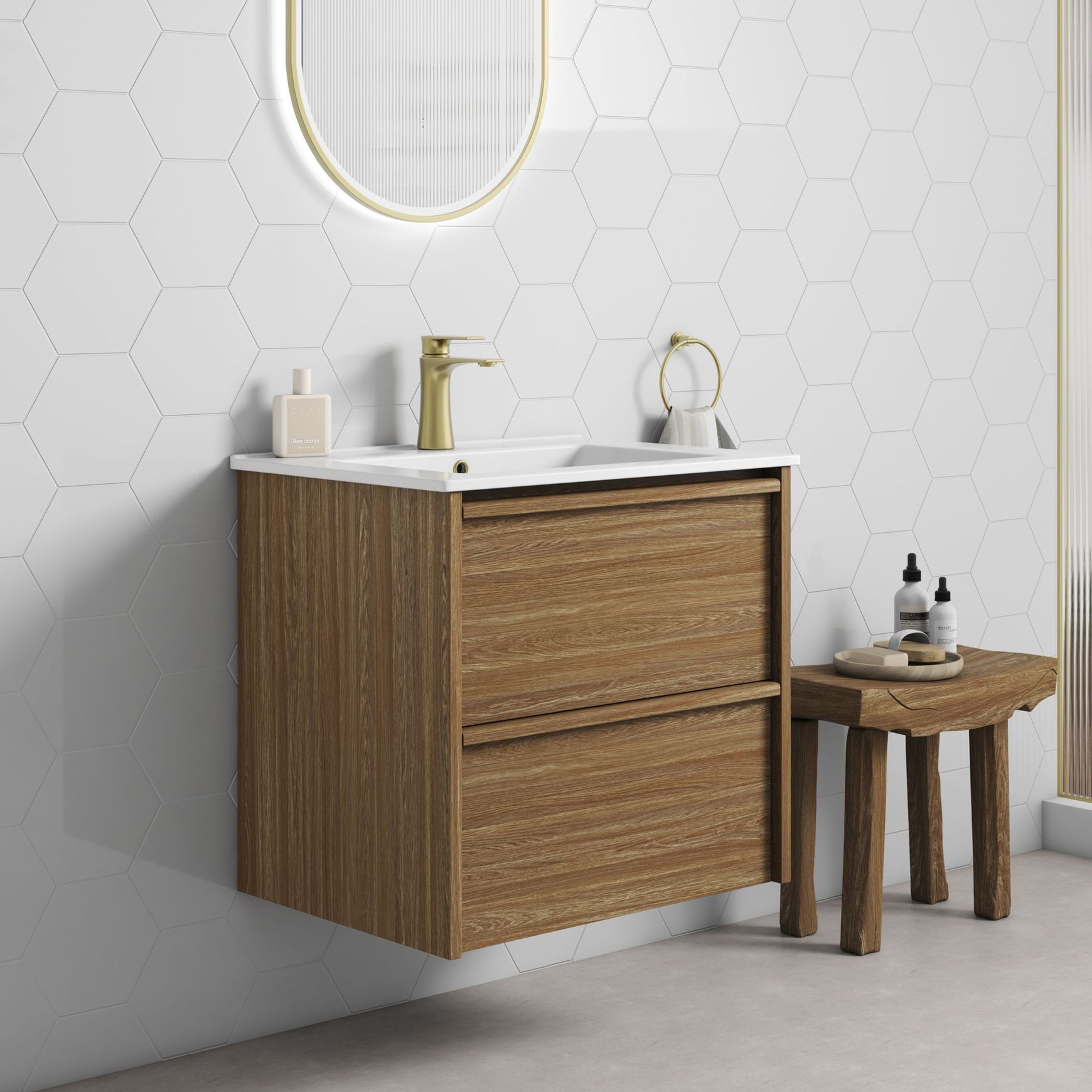 Aulic Venetta Framed Wall Hung 600m Harvest Oak Cabinet