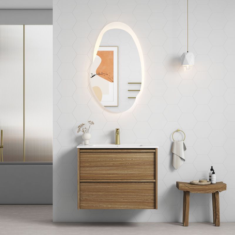 Aulic Venetta Framed Wall Hung 750m Harvest Oak Cabinet