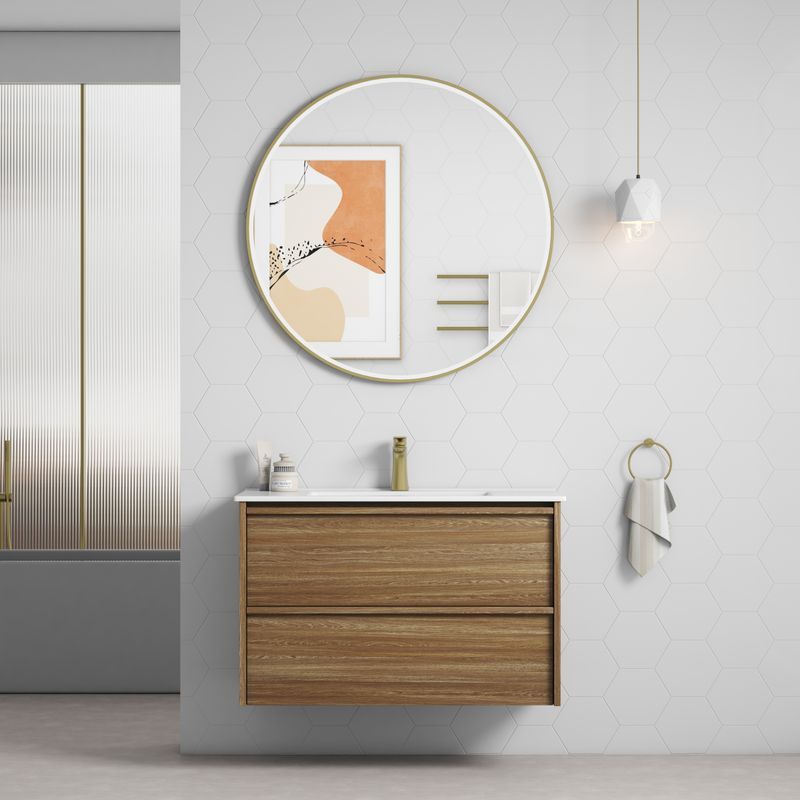 Aulic Venetta Framed Wall Hung 900m Harvest Oak Cabinet