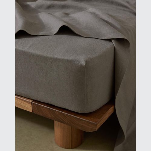Ravello Linen Fitted Sheet - Charcoal | Weave Home Bed Linen