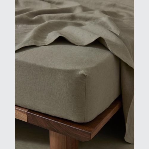 Ravello Linen Fitted Sheet - Caper | Weave Home Bed Linen
