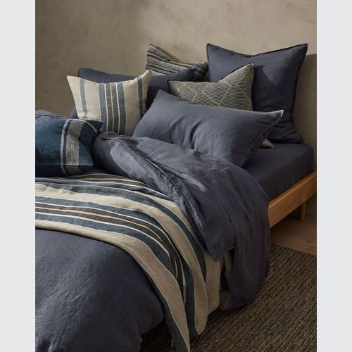 Ravello Linen Fitted Sheet - Denim | Weave Home Bed Linen