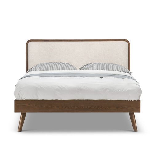 Stella Queen Bed Frame | Light Beige & Walnut