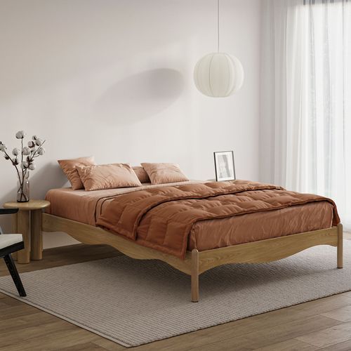 Pippa Scalloped Queen Bed Base | Medium Oak