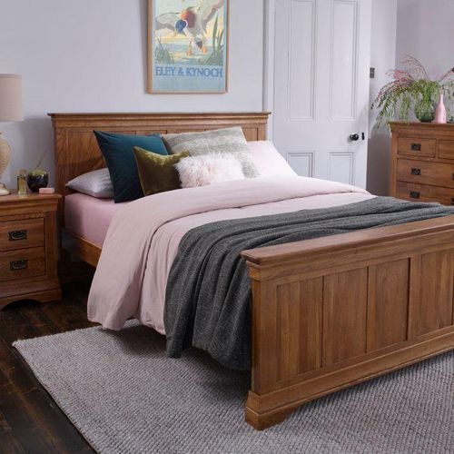 French Rustic Solid Oak Queen-Size Bed