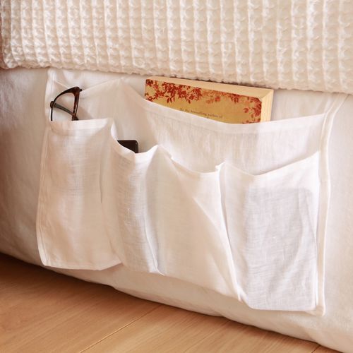 100% French Flax Linen Bedside Organiser- White