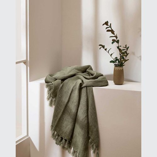 Baya Millhouse Throw - Winter Moss | 100% Linen