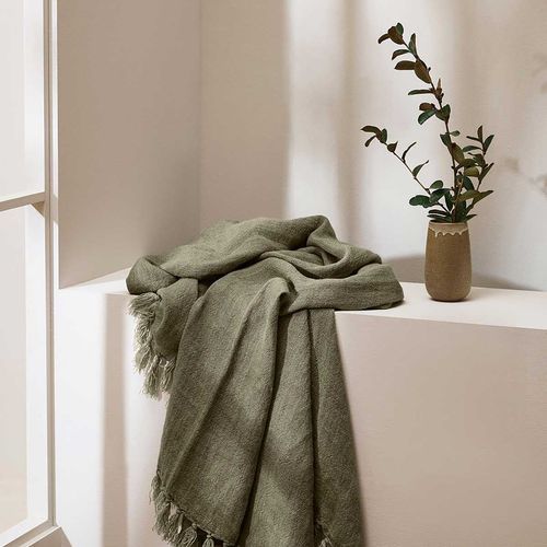 Baya Millhouse Throw - Winter Moss | 100% Linen